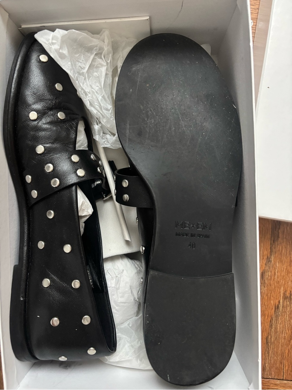 ME+EM Black Leather Studded Mary Jane Flats - Picture 7 of 7